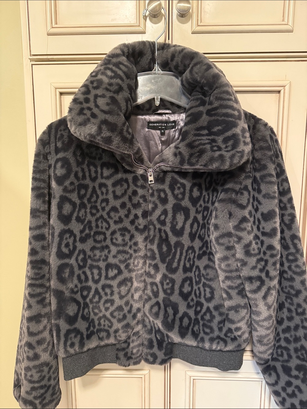 Generation Love Gray Leopard Faux-Fur Puffer Jacket